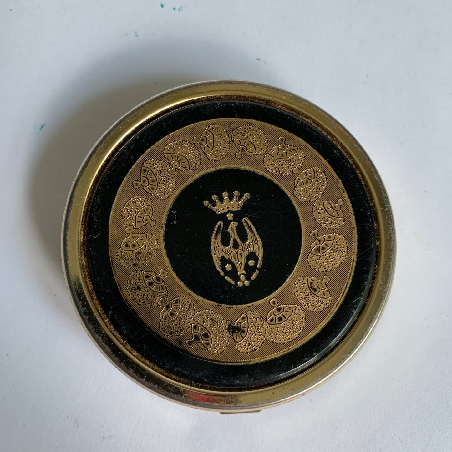 Max Factor Vintage Gold Toned & Black Eagle Crown Detail Compact Metal
