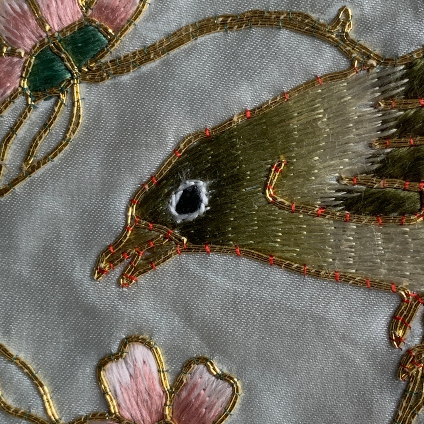 Vintage Embroidered Silk Bird Floral Wall Hanging Decor Fine Detailed