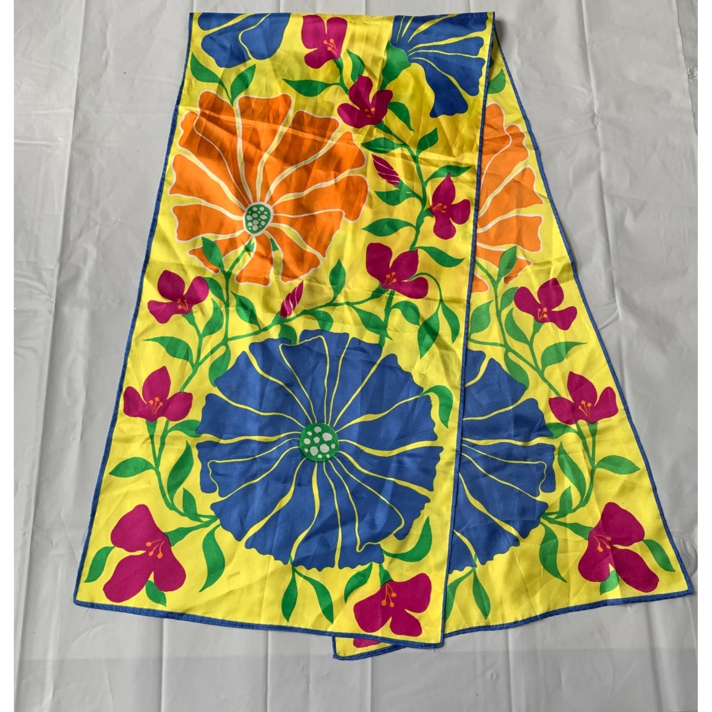 Vintage Bright Yellow Floral Scarf Long