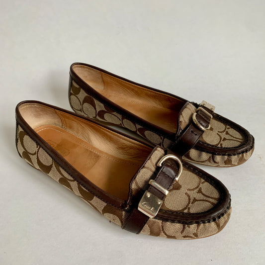 Coach Flores A2160 Signature C Brown Flats 7.5 M with Box