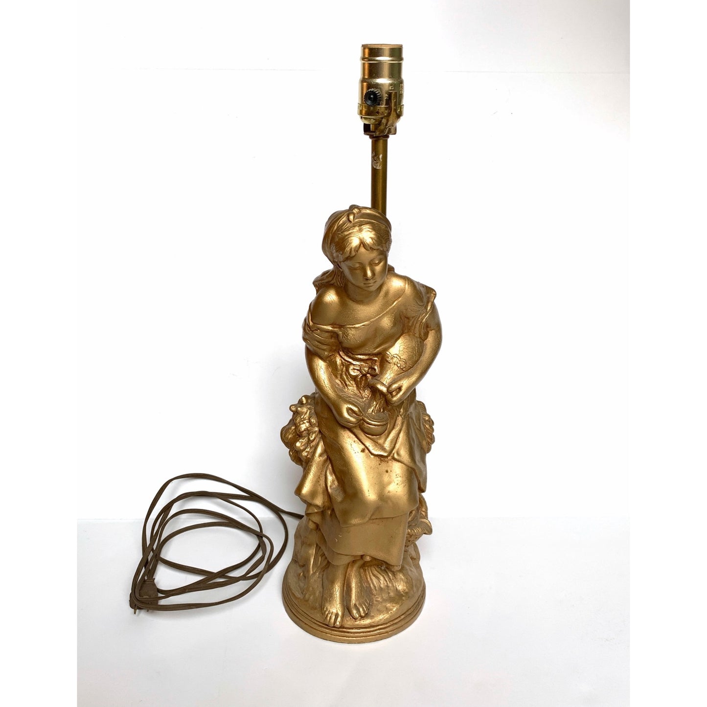 Relic Art LTD Brooklyn NY MCM Lady Figurine Gold Toned Lamp
