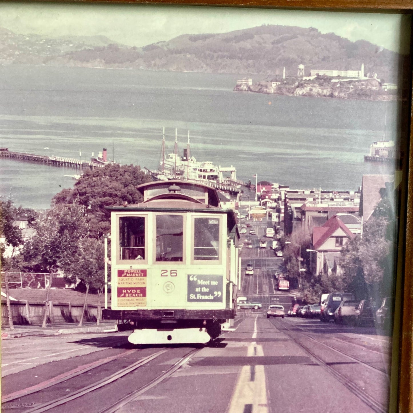Vintage San Francisco Framed Photograph Trolley Car Alcatraz CA California