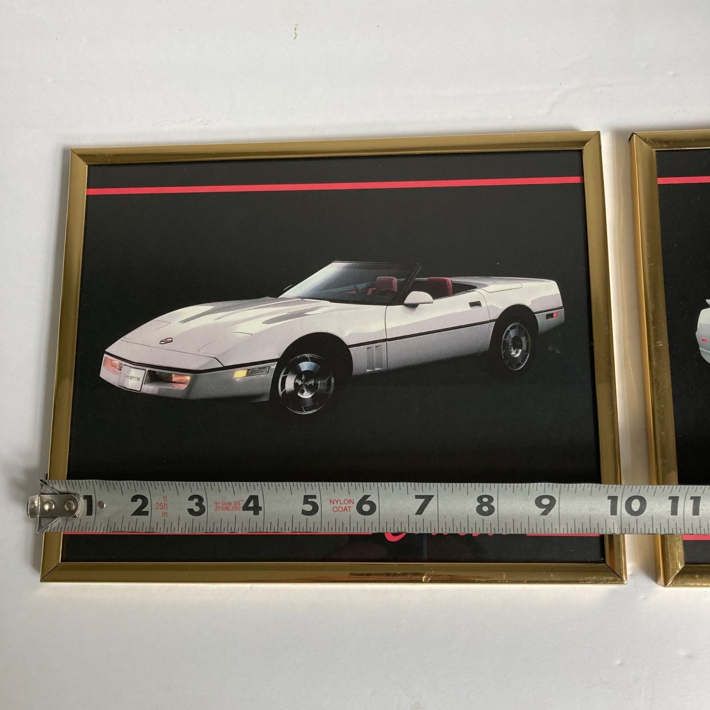 Vintage Set 3 Framed Sports Car Prints Lamborghini Countach Corvette Trans Am