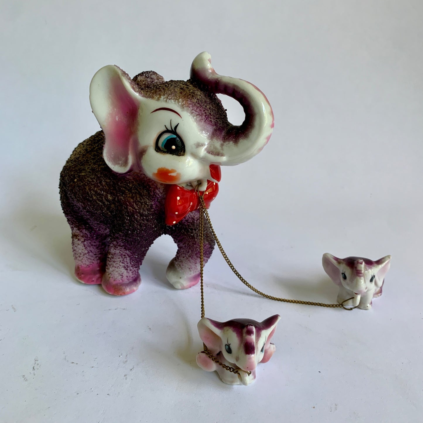 Vintage Mama Chained Babies Elephant Anthropomorphic Salt Glazed Purple