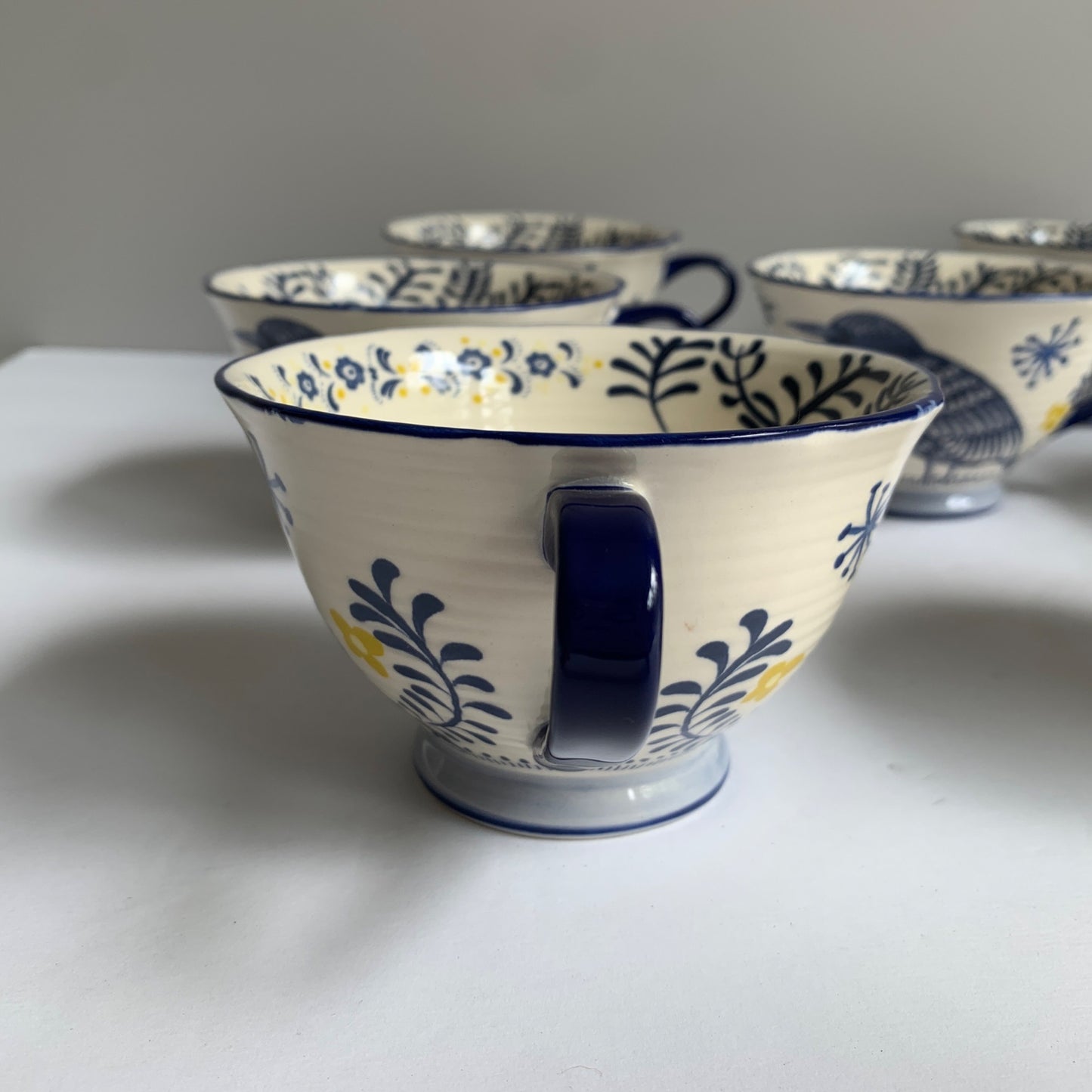 Anthropologie Saga Blue Bird Mugs Set of 7 RARE