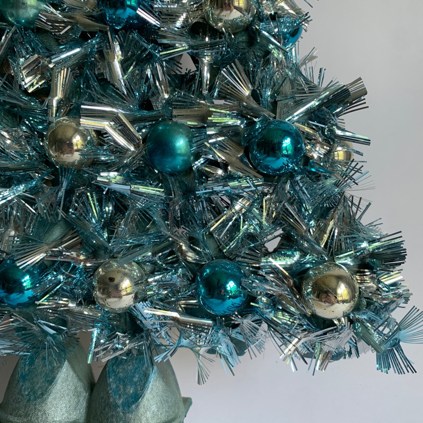 Vintage Christmas Tree Tinsel Egg Carton Tabletop Decor Blue Teal