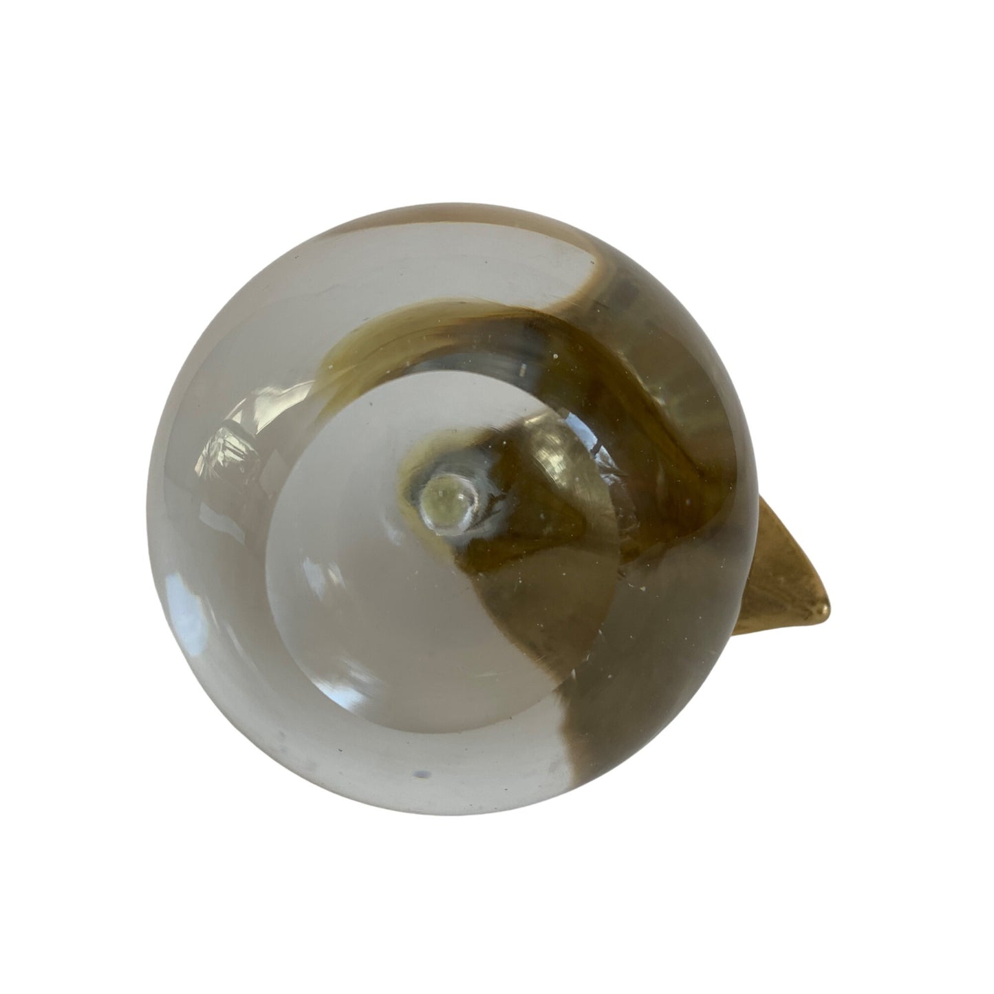 Vintage Clear Glass Apple Brass Leaf Stem Paperweight Large