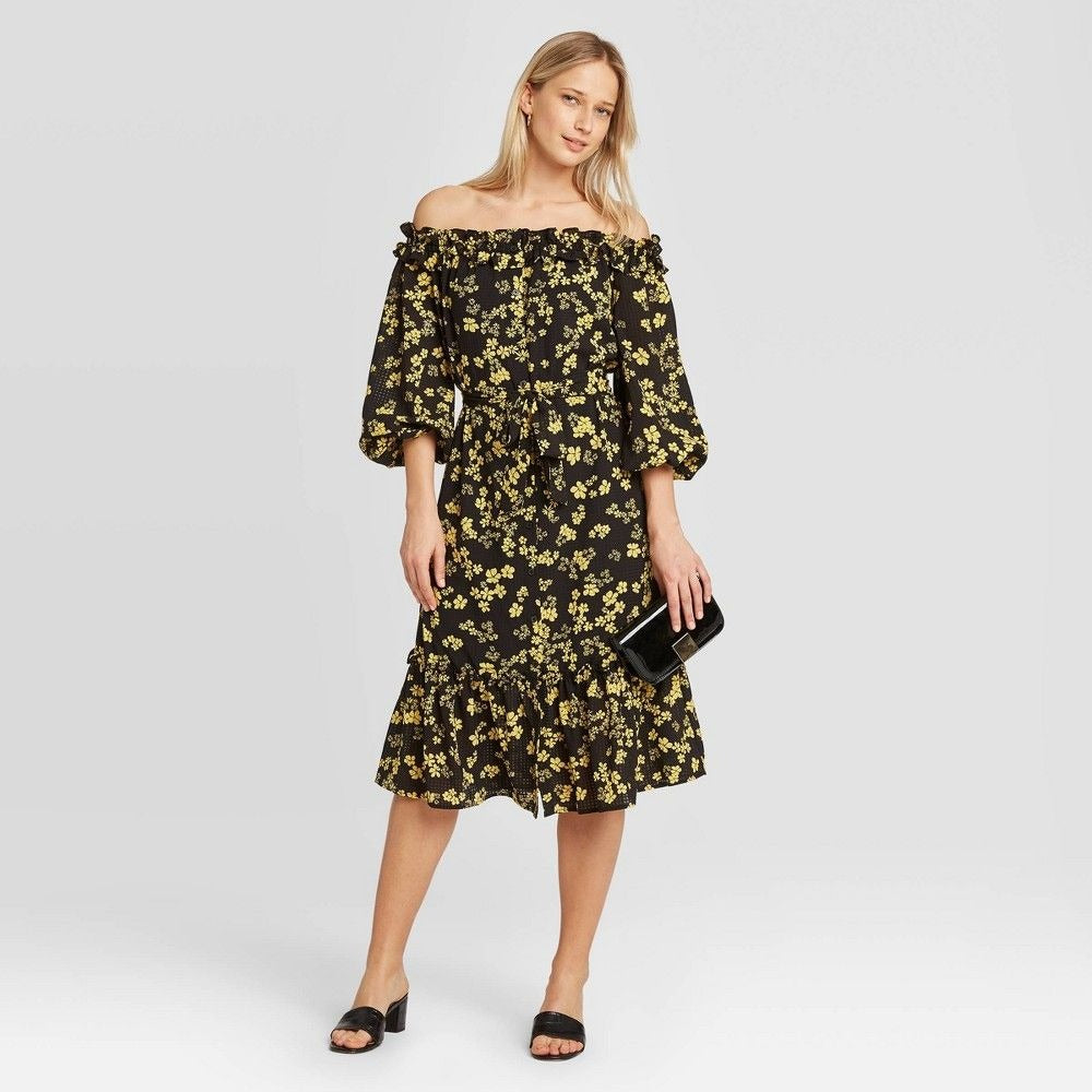 Who What Wear Floral Print Puff Long Sleeve Dress Small New
