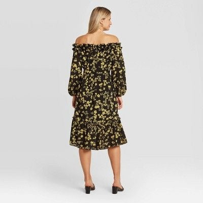 Who What Wear Floral Print Puff Long Sleeve Dress Small New