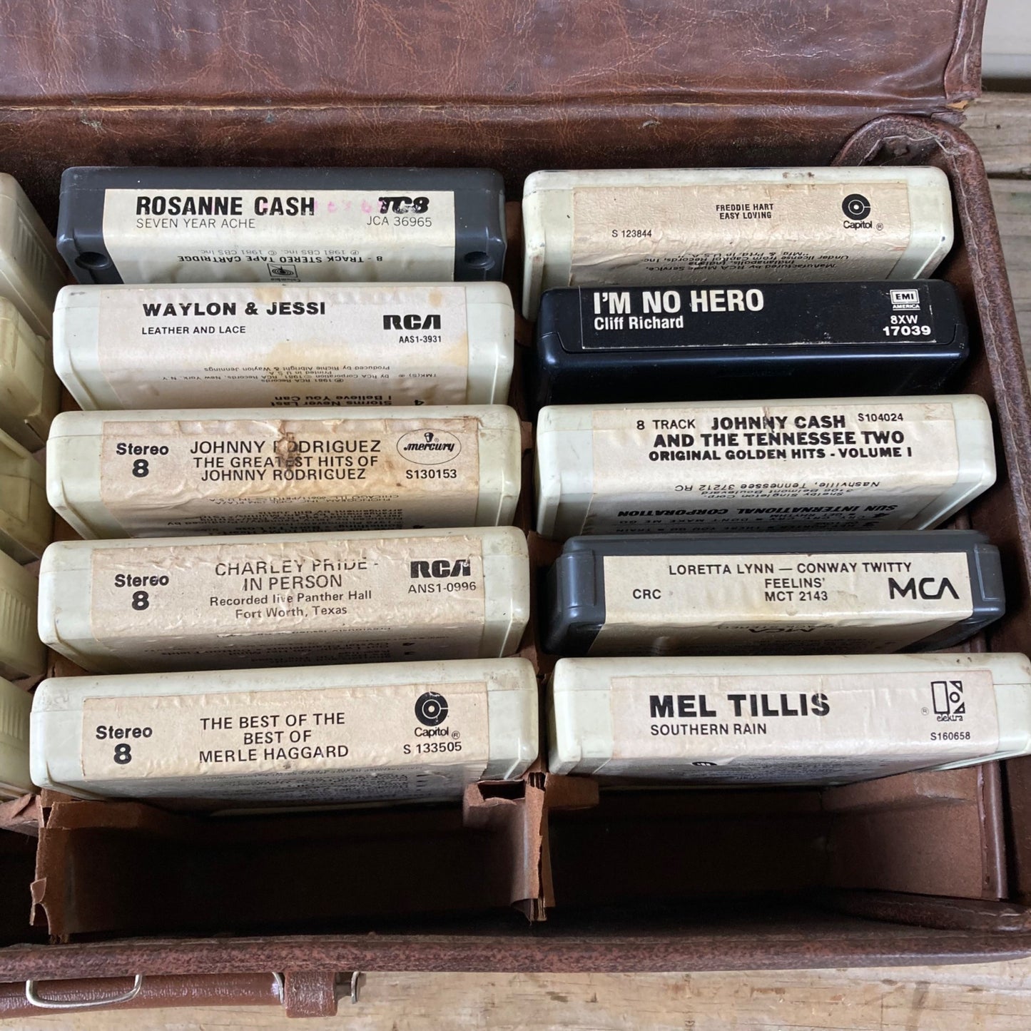 Vintage Faux Leather 8-Track Case & 21 Tape Lot