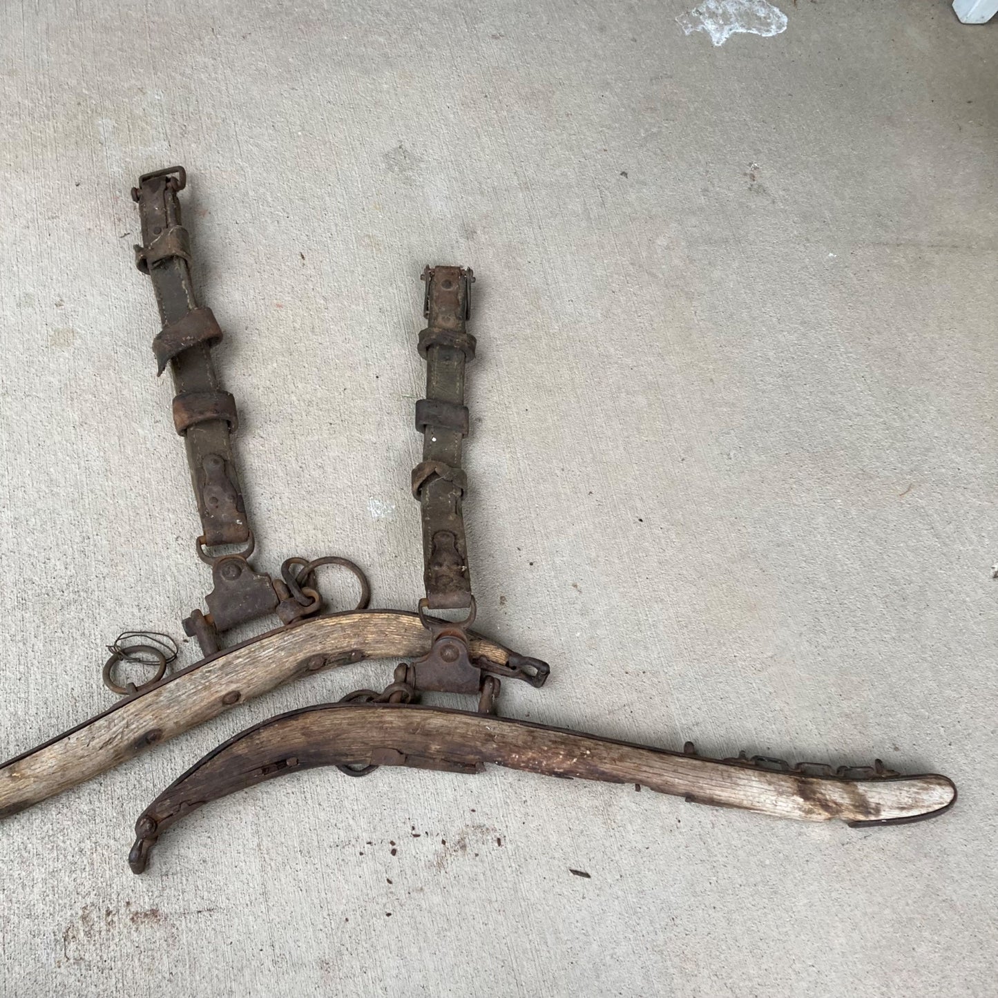 Pair Antique Wood Horse Hames w/ Leather Straps Vintage
