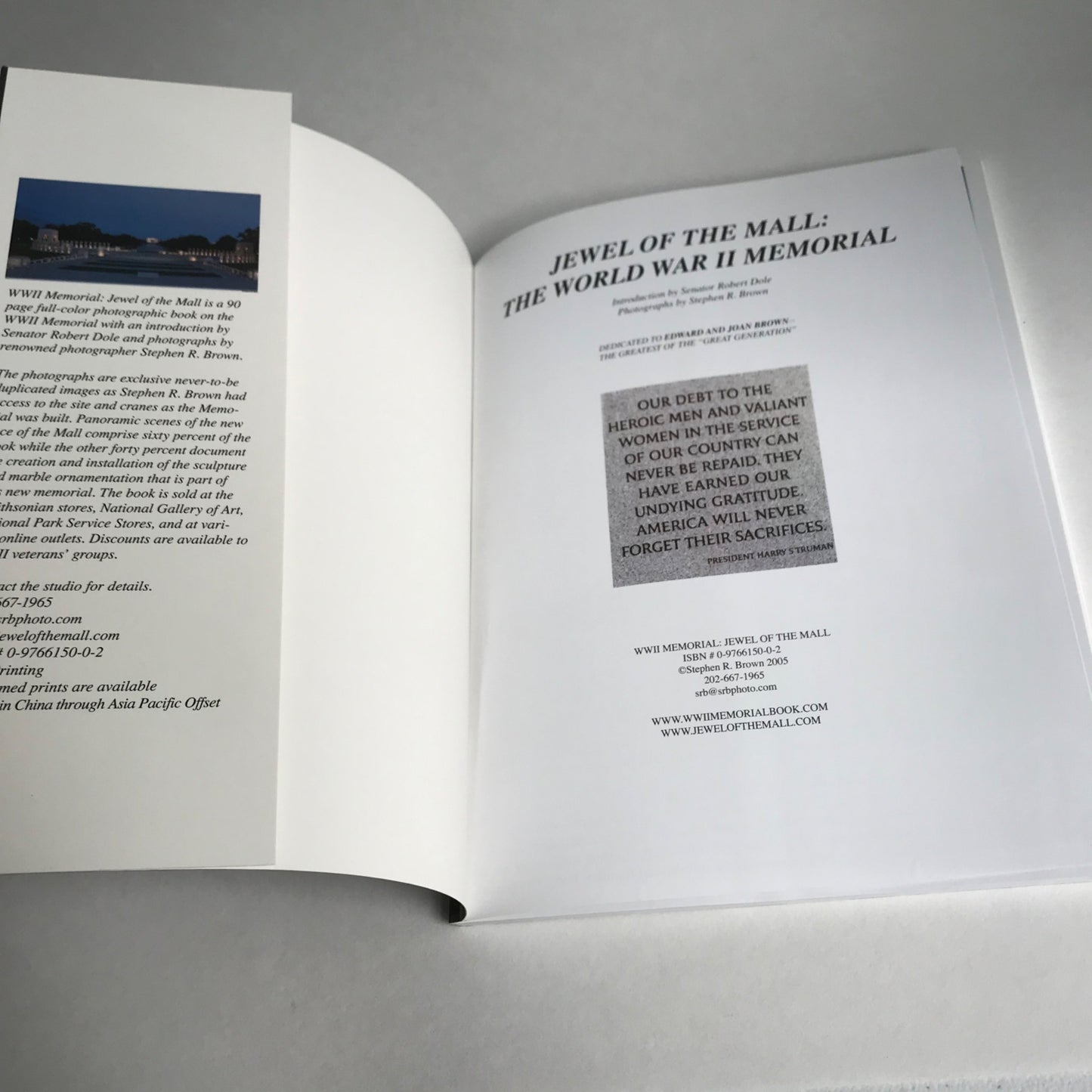 WWII Memorial "Jewel of the Mall" Photographic Book World War II