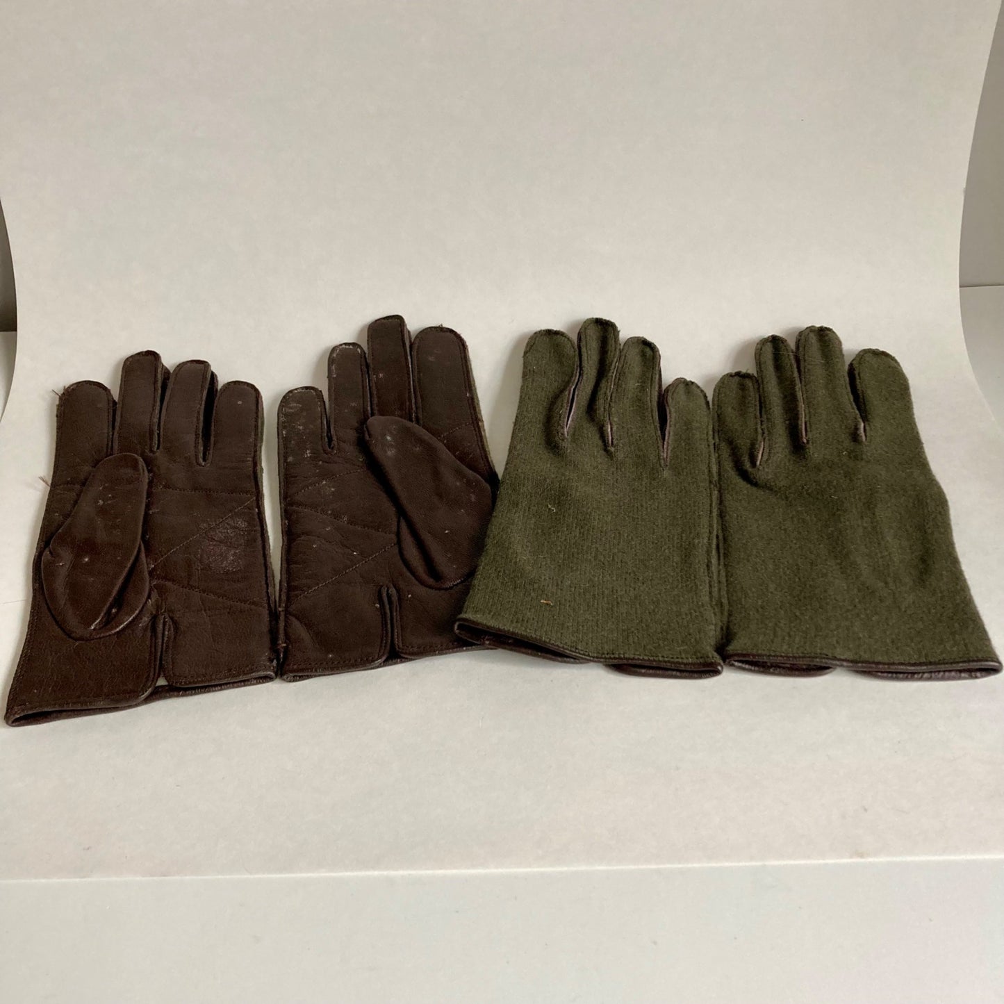 Vintage Lot 2 Pairs European Military Gloves Leather Wool