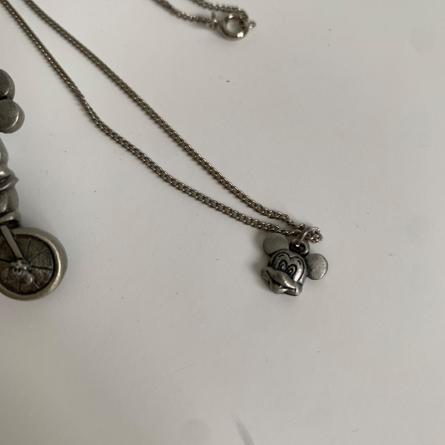 Vintage Mickey Mouse Pewter Necklace Earrings Brooch Pin Set