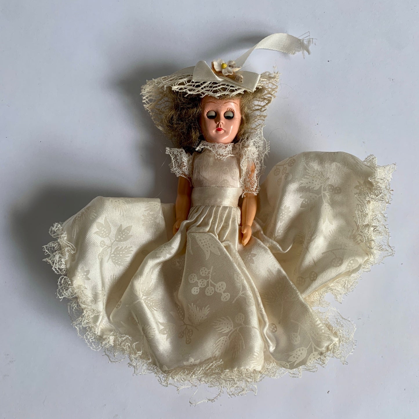 Vintage Hard Plastic Doll White Dress from Candy Box