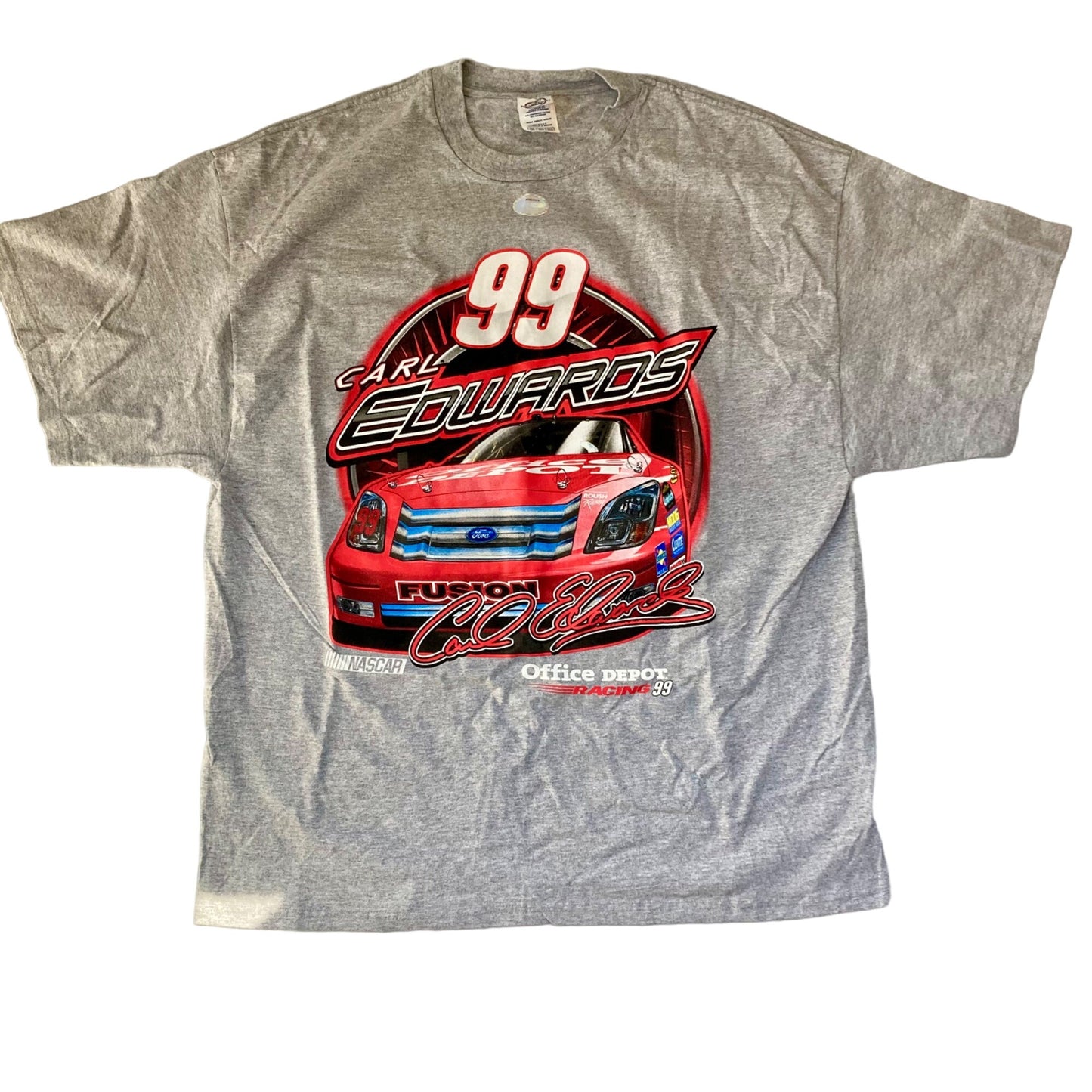 Vintage Carl Edwards #99 NASCAR Office Depot Racing T-Shirt Size 2XL Double Side