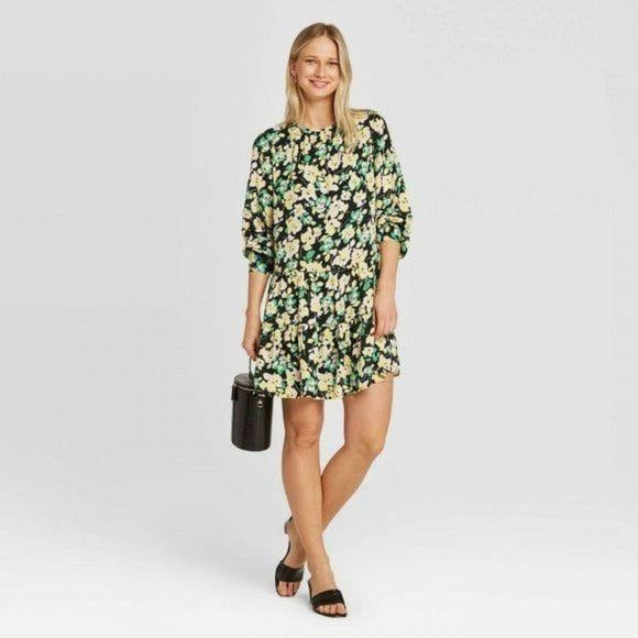 Who What Wear Electric Floral Dress Black Green Yellow Floral New - M Who What Wear Electric Floral Dress Black Green Yellow Floral New - M
