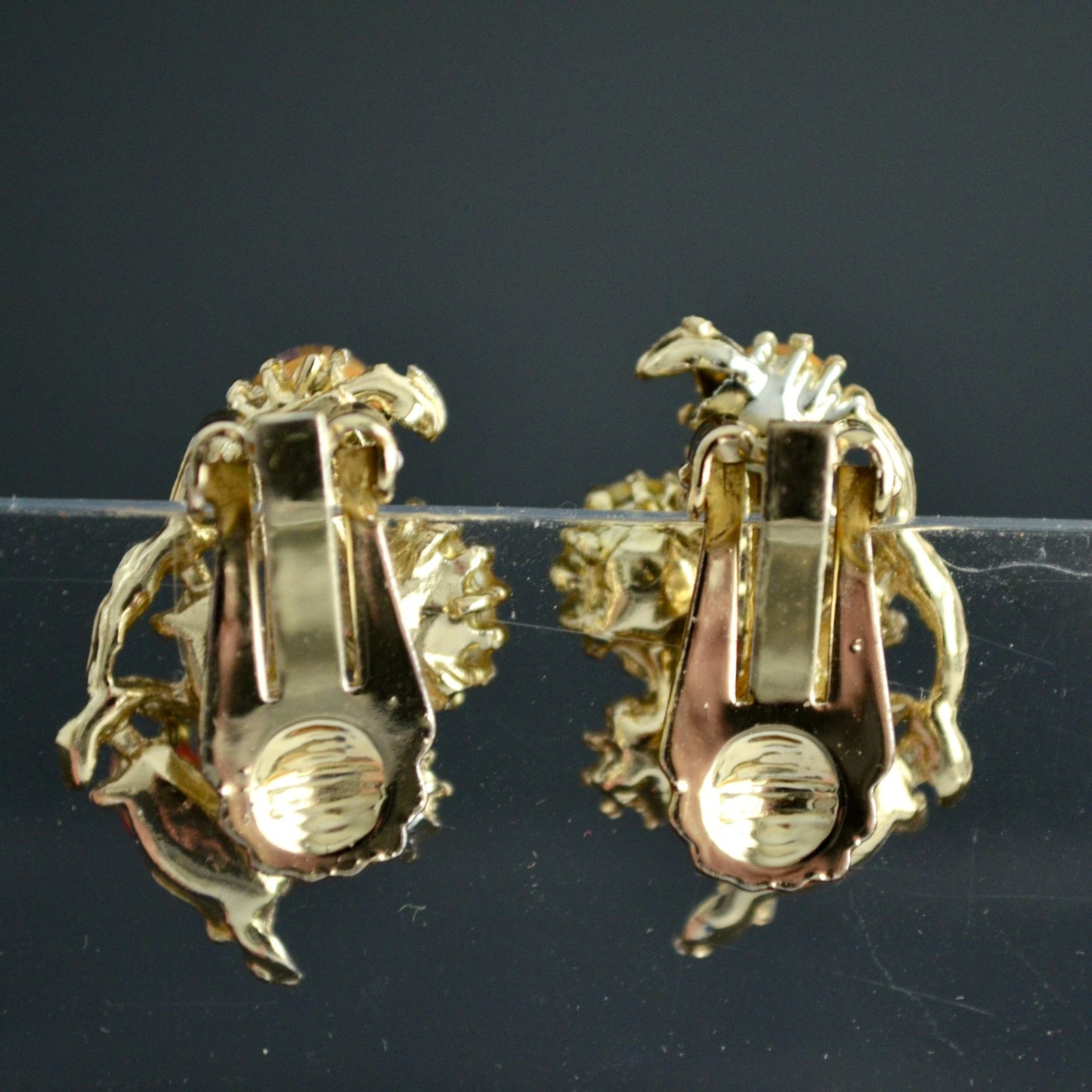 Vintage Pink Clear CZ Stone Gold Toned Clip On Earrings