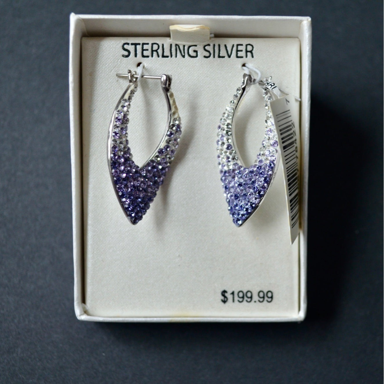 Sterling Silver Polished Diamond Shape Hoop Purple Ombre Crystal Earrings New