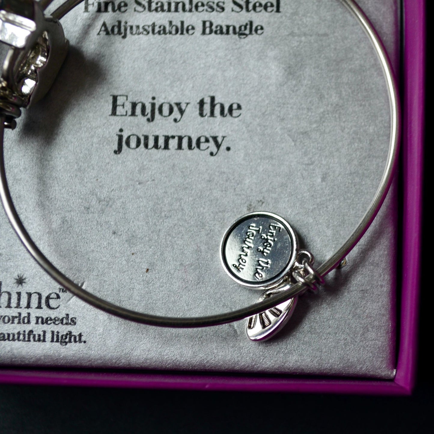 Shine Fine Stainless Steel Enjoy the Journey Adjustable Bangle Bracelet New