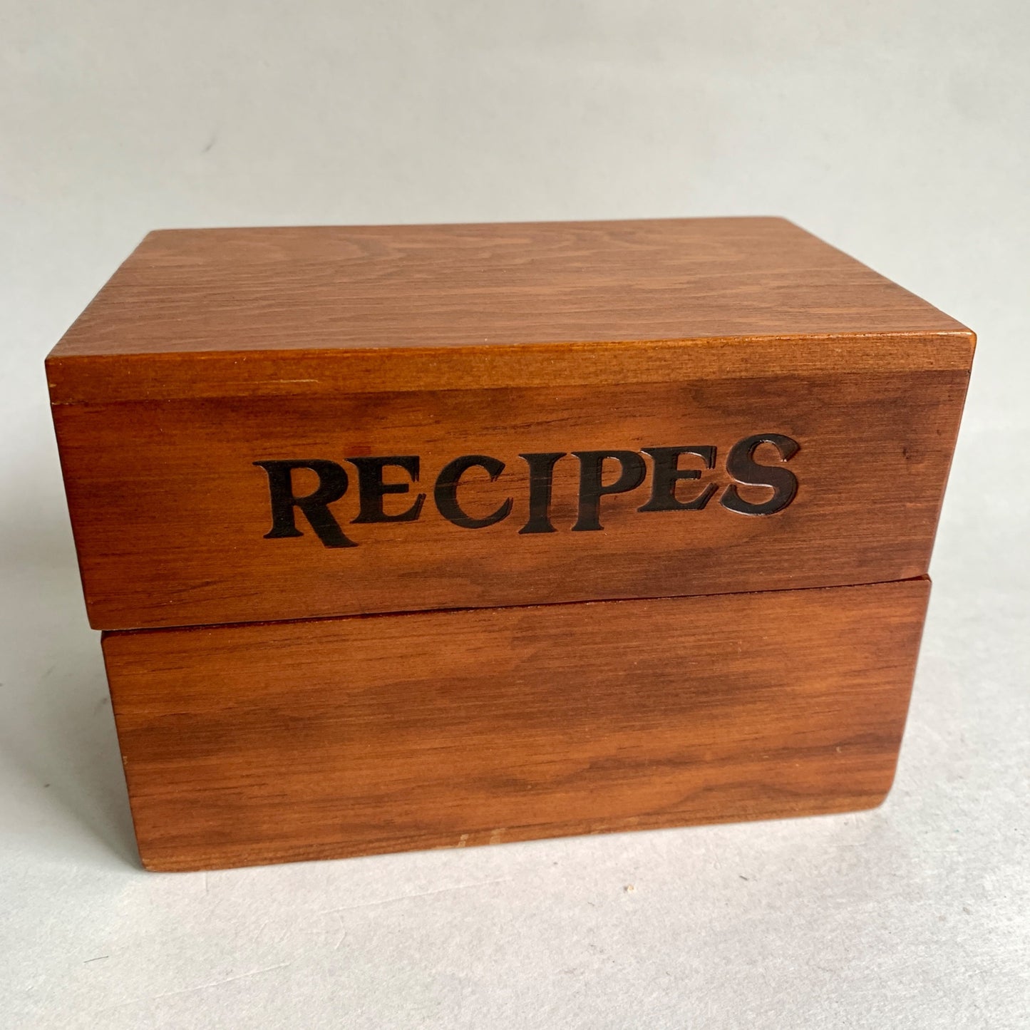 Vintage Wooden Recipe Box With Blank Cards and Dividers