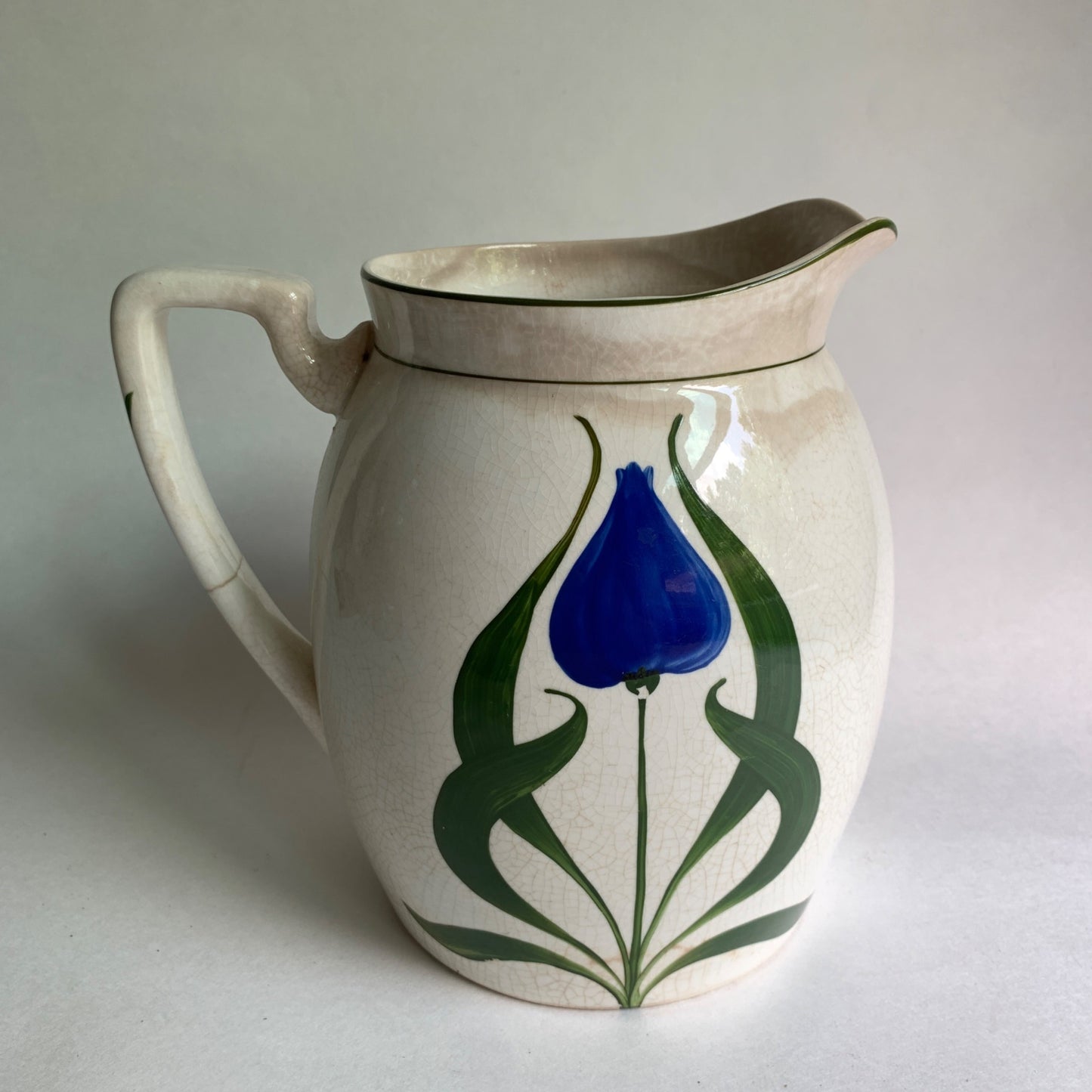 Vintage Steubenville Hand Painted Blue Tulip Pitcher