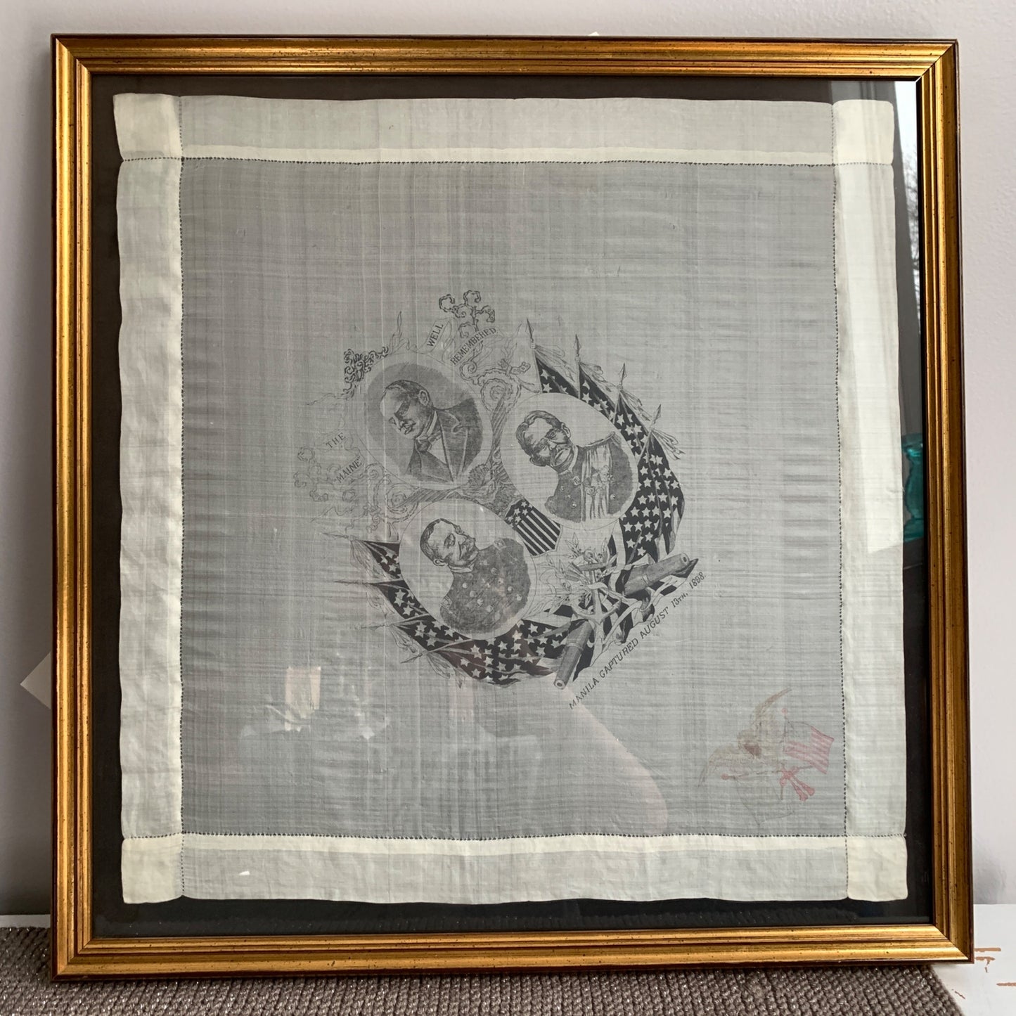 1898 Manila Captured August 13th Silk Scarf Professionally Framed