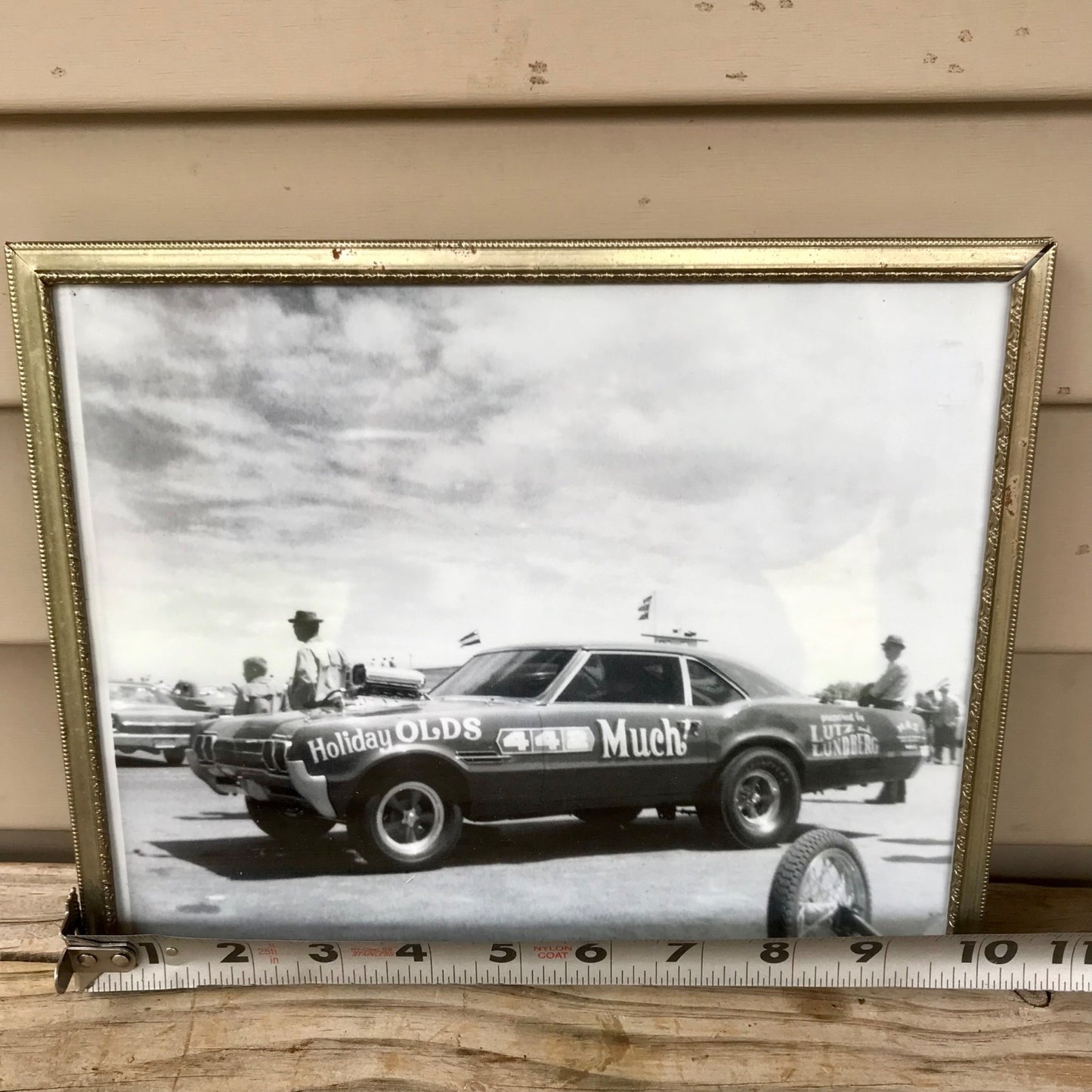 Vintage Oldsmobile 442 Muscle Car Black & White Photo Framed Dragster Race Track