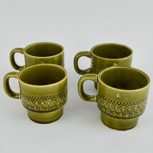 Japan Avocado Green Vintage Coffee Mugs Stacking Set of 4