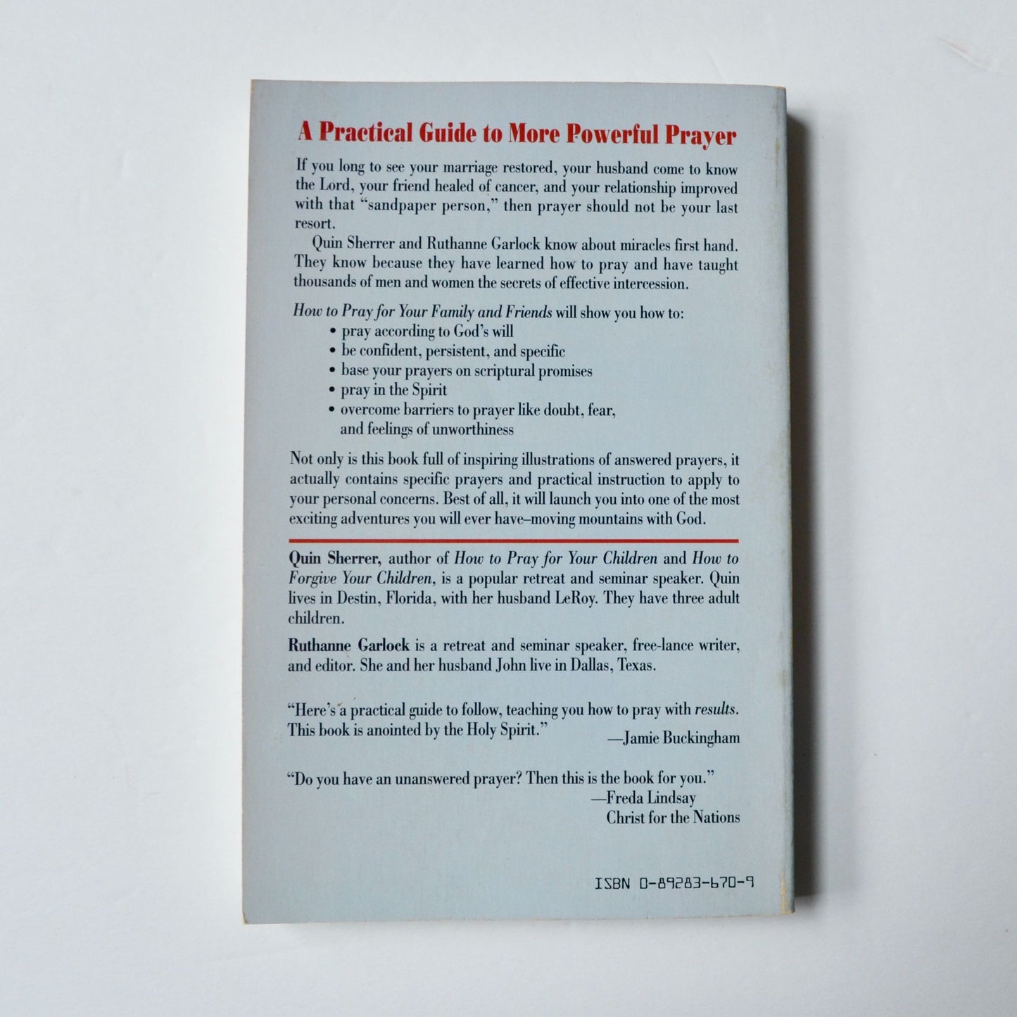 How to Pray for your Family and Friends Quin Sherrer Book