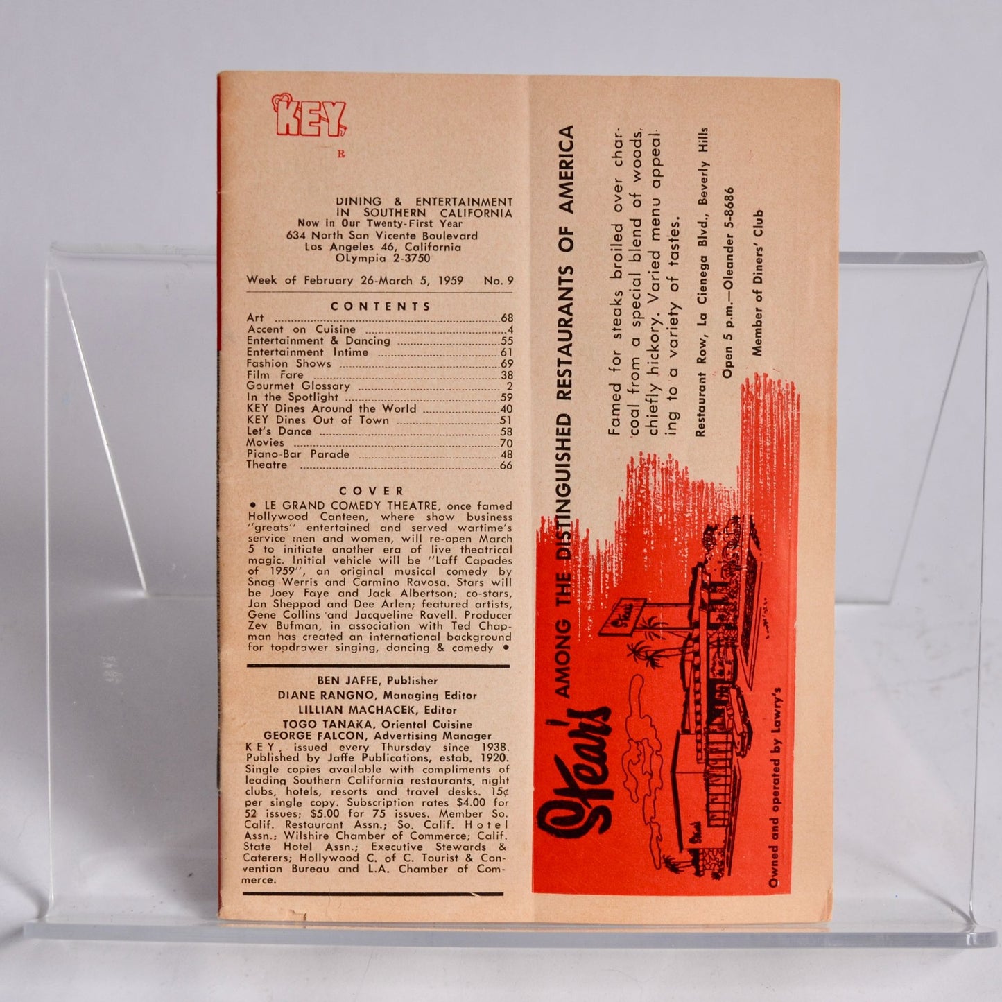 Key Dining Entertainment Southern California Catalog 1959 Vintage