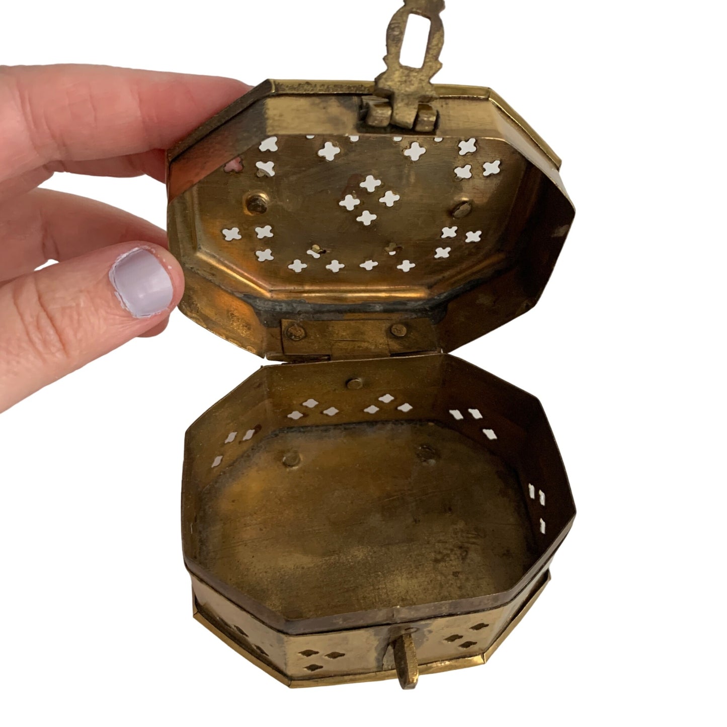 Vintage Pierced Brass Cricket Trinket Box Lidded Hinged