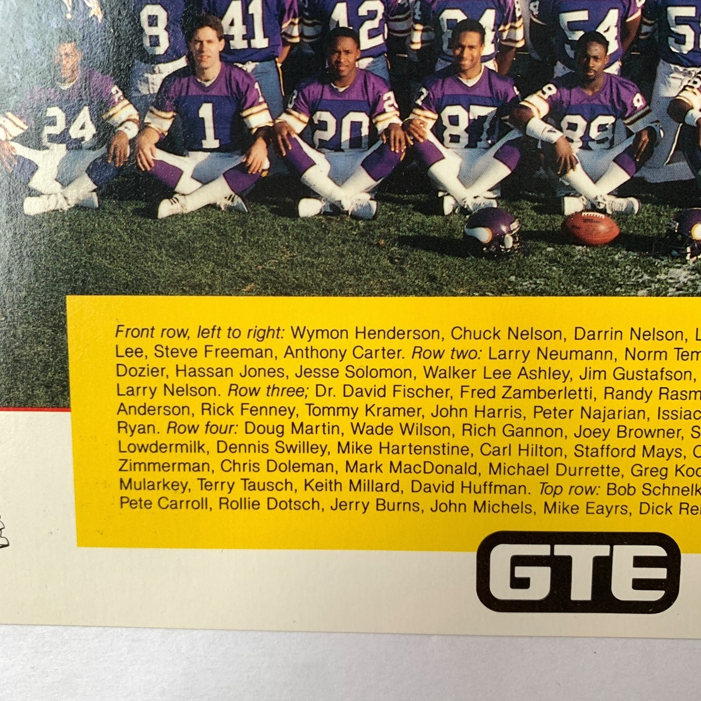1987 Minnesota Vikings Team Photo Photograph 8 x 10