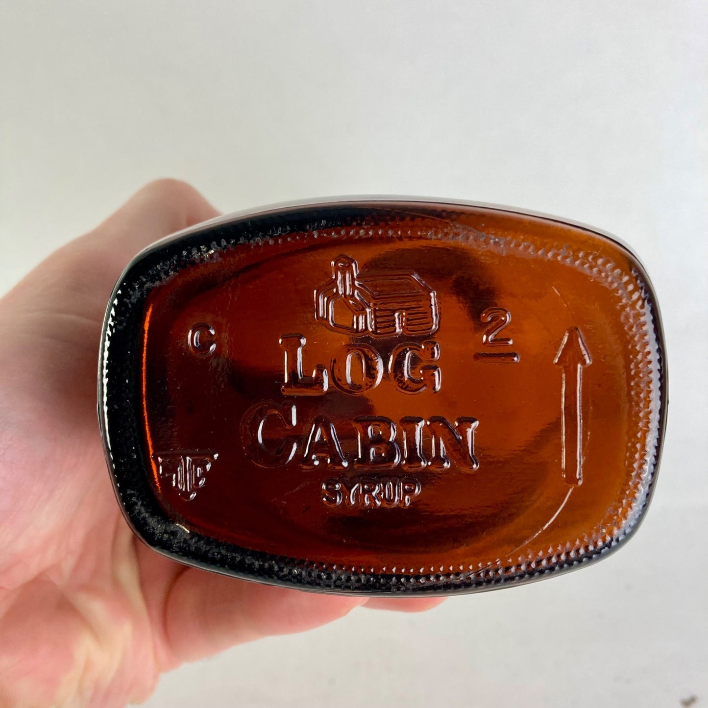 Vintage Log Cabin Buttered Syrup Ben Franklin Collector's Flask Glass Bottle