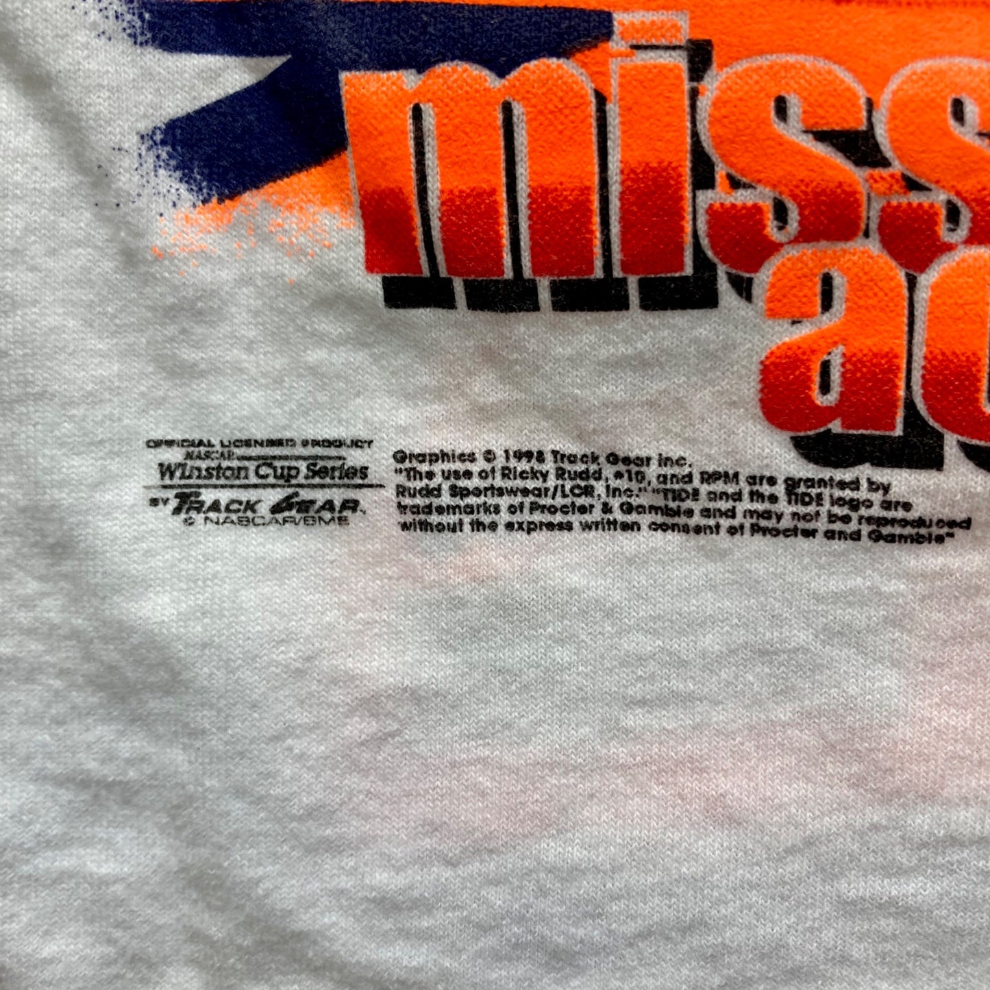 Vintage NASCAR Ricky Rudd #10 "Man On A Mission" T-Shirt Youth S 6-8 Tide Racing