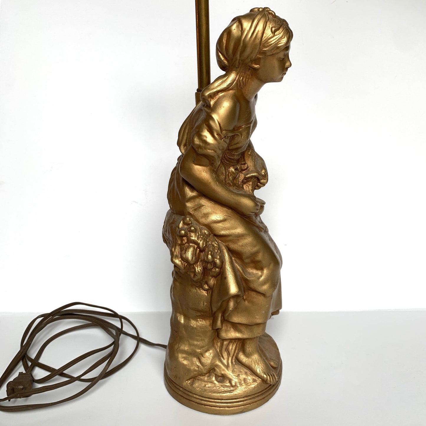 Relic Art LTD Brooklyn NY MCM Lady Figurine Gold Toned Lamp