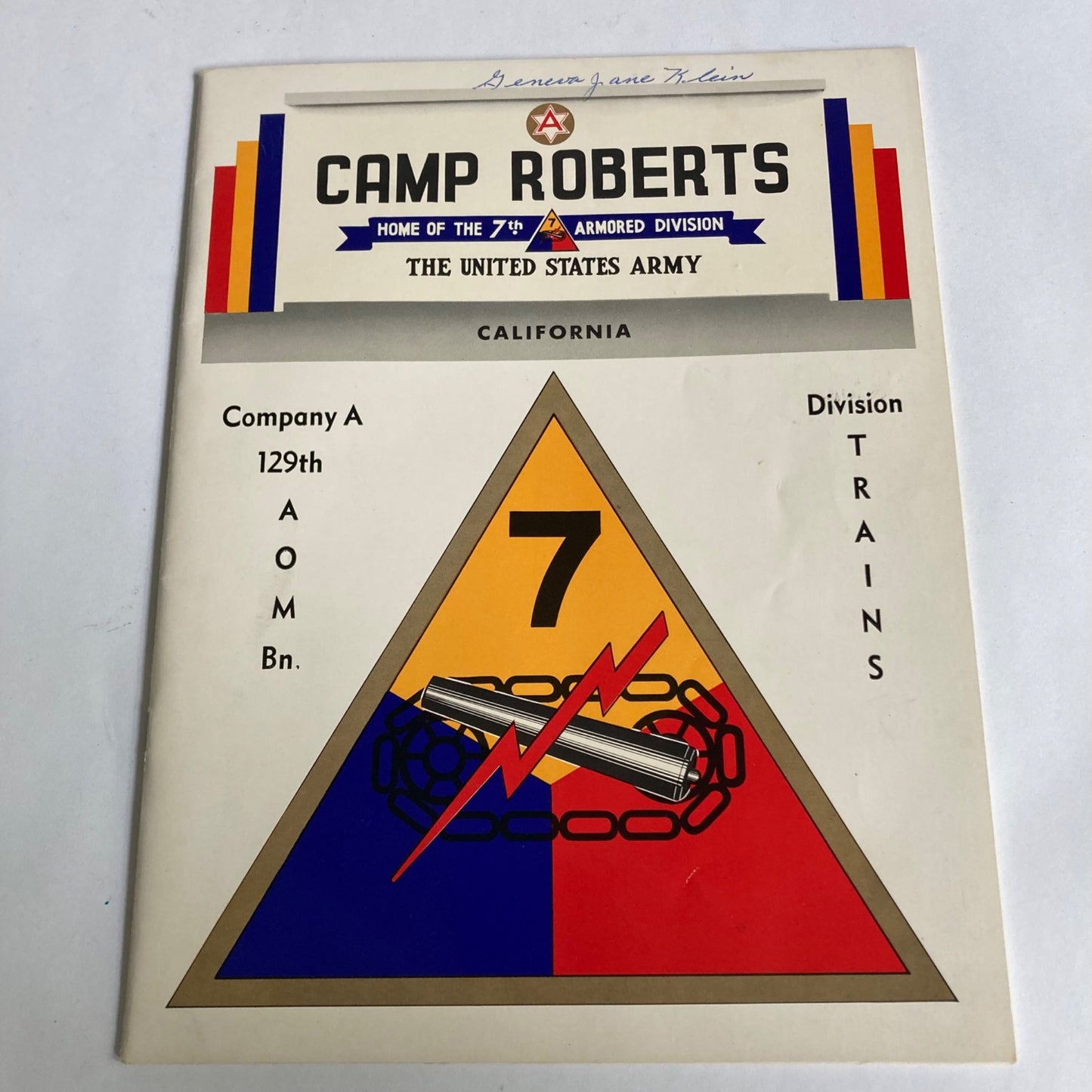 Vintage Army 7th Armored Division 1953 Graduation Exercise, Training Book &Photo
