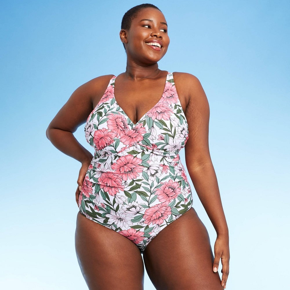 Kona Sol Plus Size Twist-Front Classic One Piece Swimsuit New