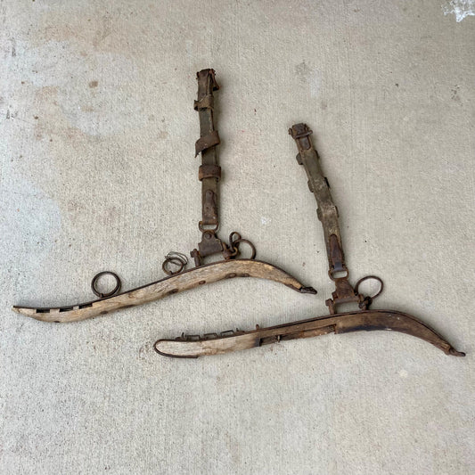 Pair Antique Wood Horse Hames w/ Leather Straps Vintage