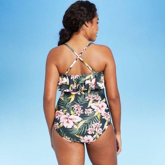 Kona Sol Flounce One Piece Swimsuit NEW