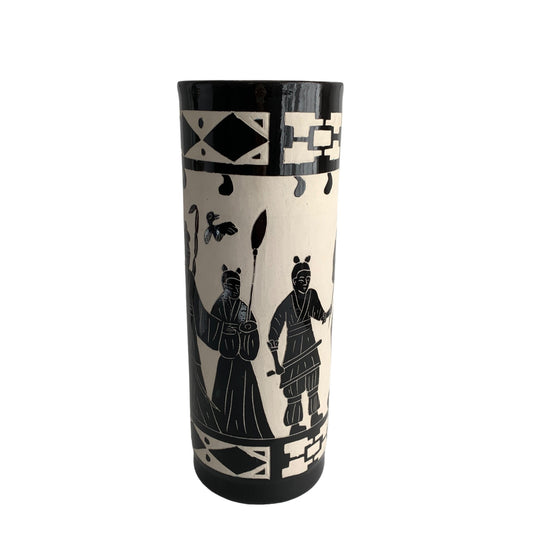 Large Vintage Black White Tall Skinny Vase Horse