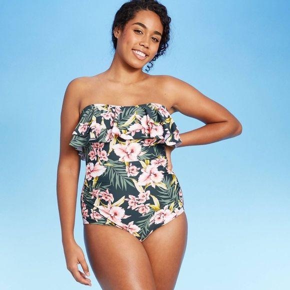 Kona Sol Flounce One Piece Swimsuit NEW