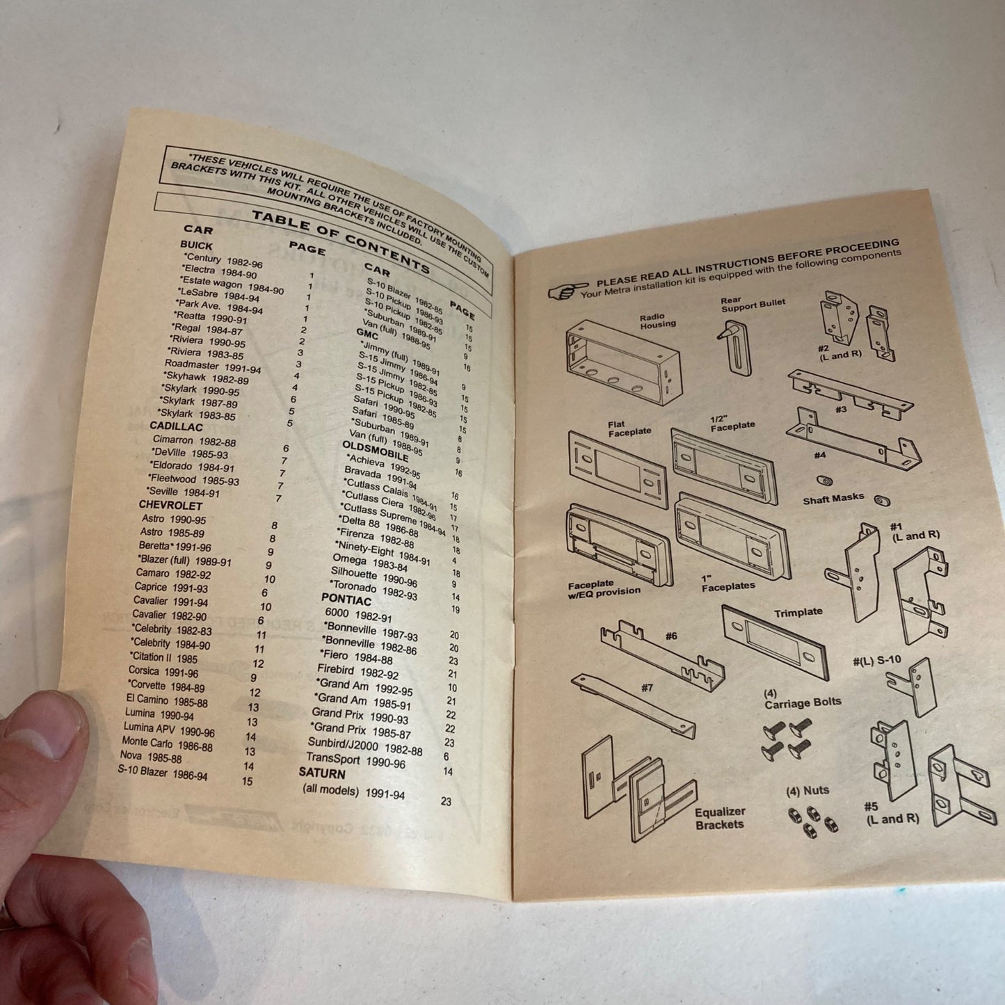 99-4544 /AW-444GM General Motors GM Radio Stereo Installation Instructions 82-96