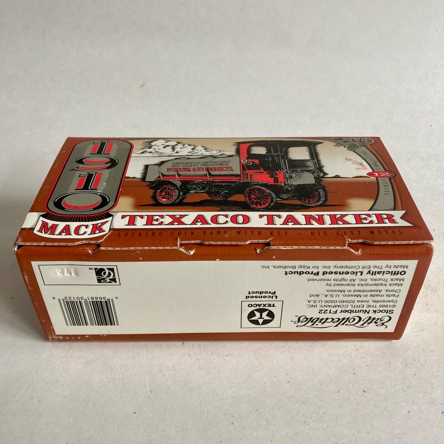 Vintage Ertl 1910 Mack Texaco Tanker Truck Diecast Coin Bank w/ KEY!
