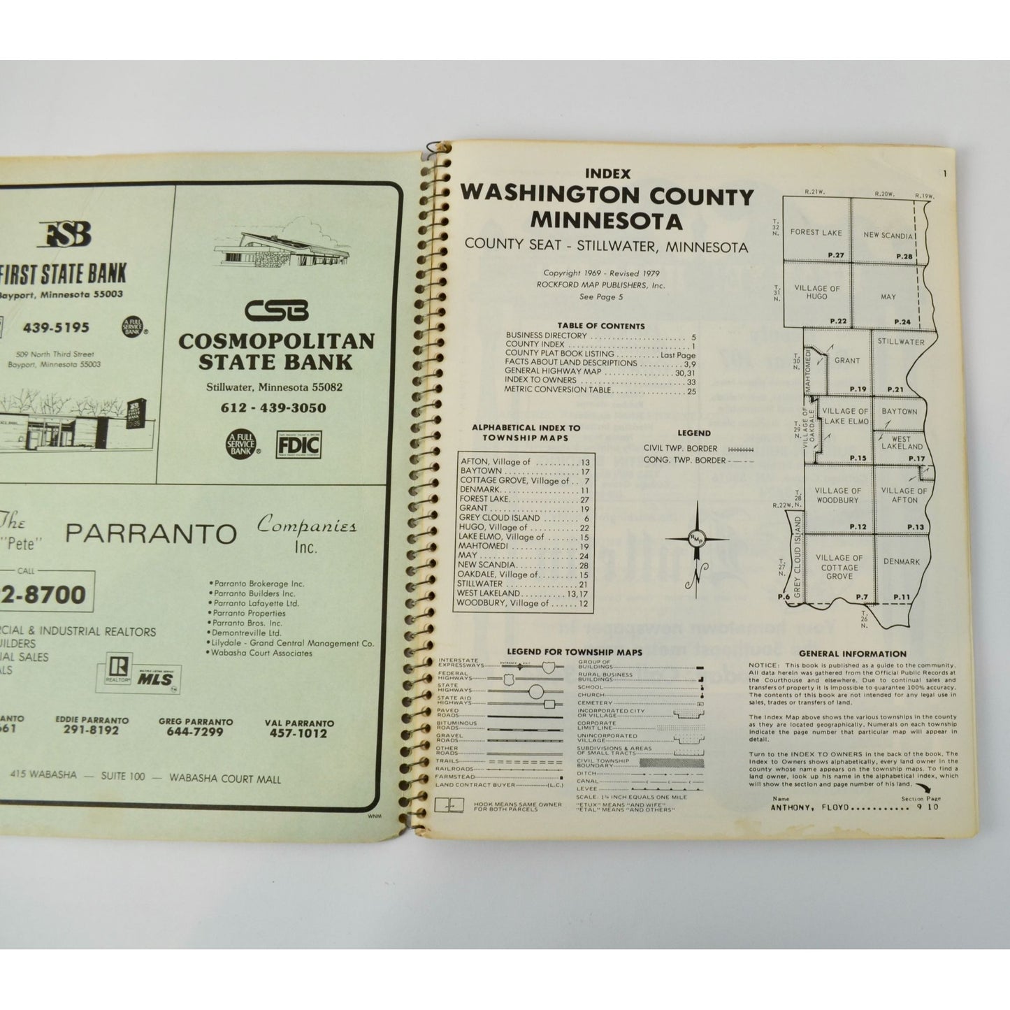 Vintage 1979 Washington County, MN Land Atlas & Plat Book Minnesota Platbook