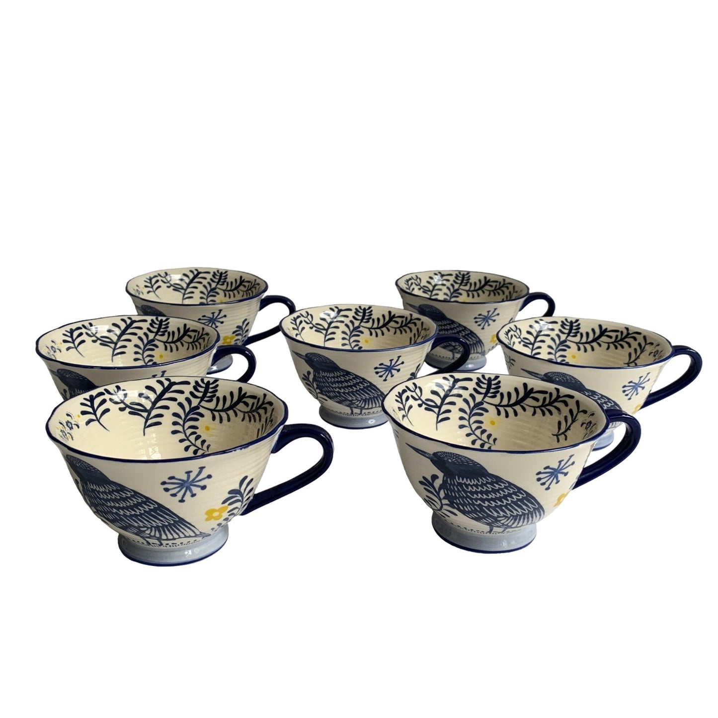 Anthropologie Saga Blue Bird Mugs Set of 7 RARE