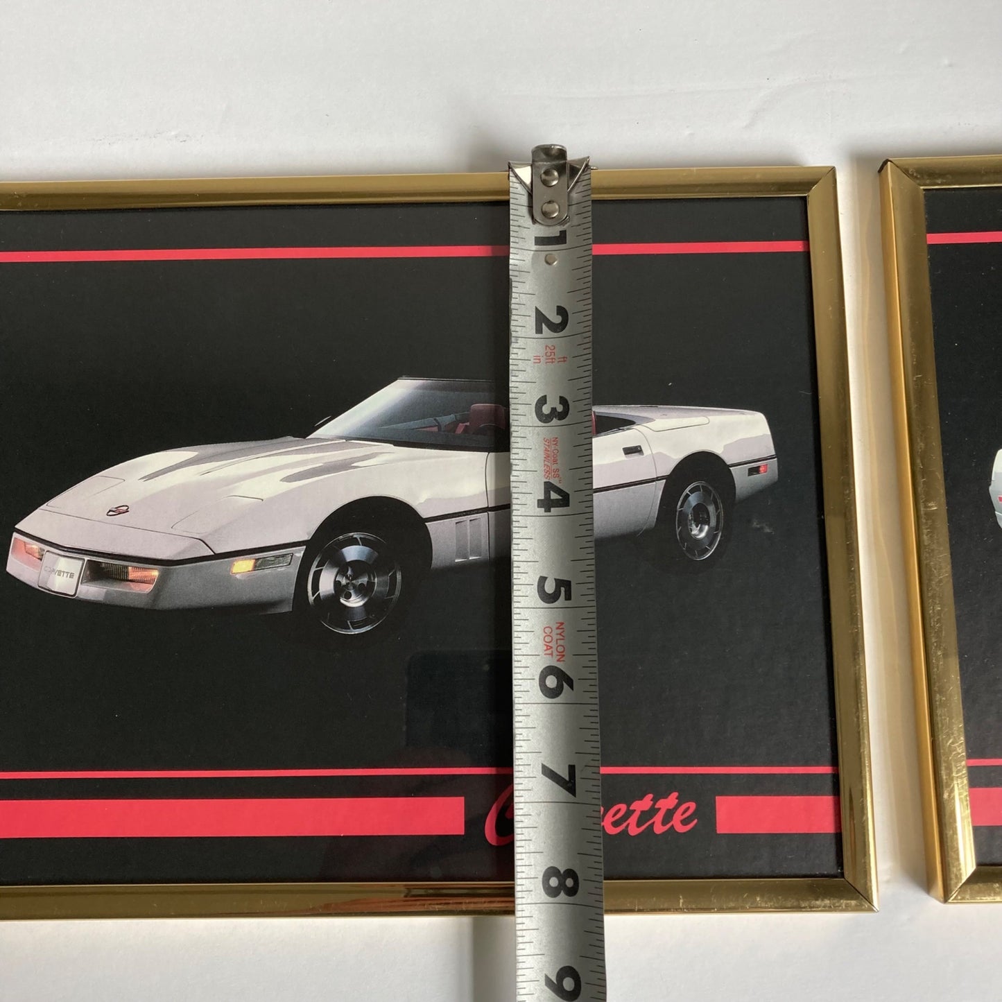 Vintage Set 3 Framed Sports Car Prints Lamborghini Countach Corvette Trans Am