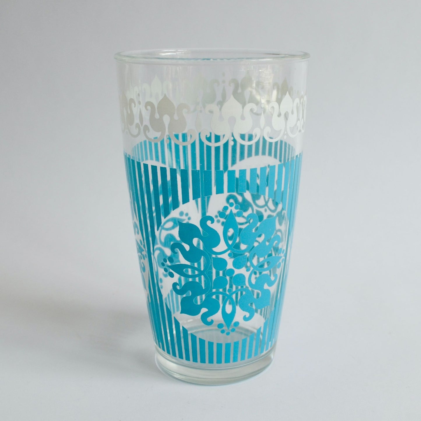 Anchor Hocking Vintage LARGE Teal Blue & White Printed Drinking Glass