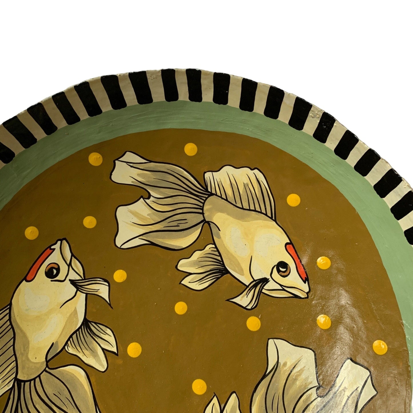 Caroll Sirhakis Painted Fish Bowl Metal Decor 10"