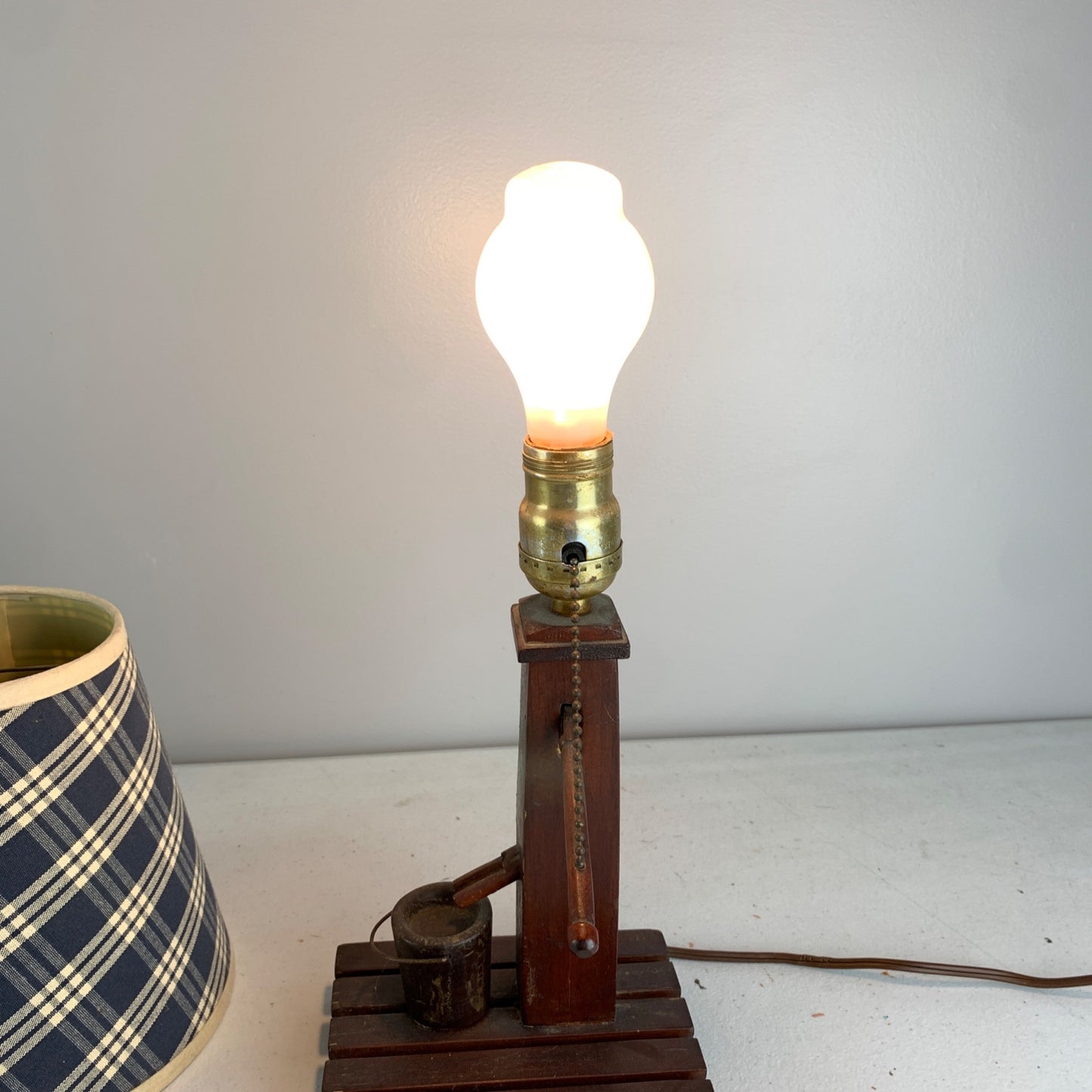 Vintage Wooden Wishing Well Table Lamp with Shade